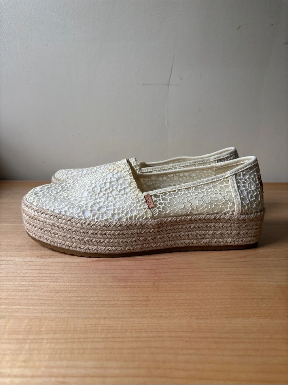 Toms Cream Lace Espadrille Platform Slip-Ons